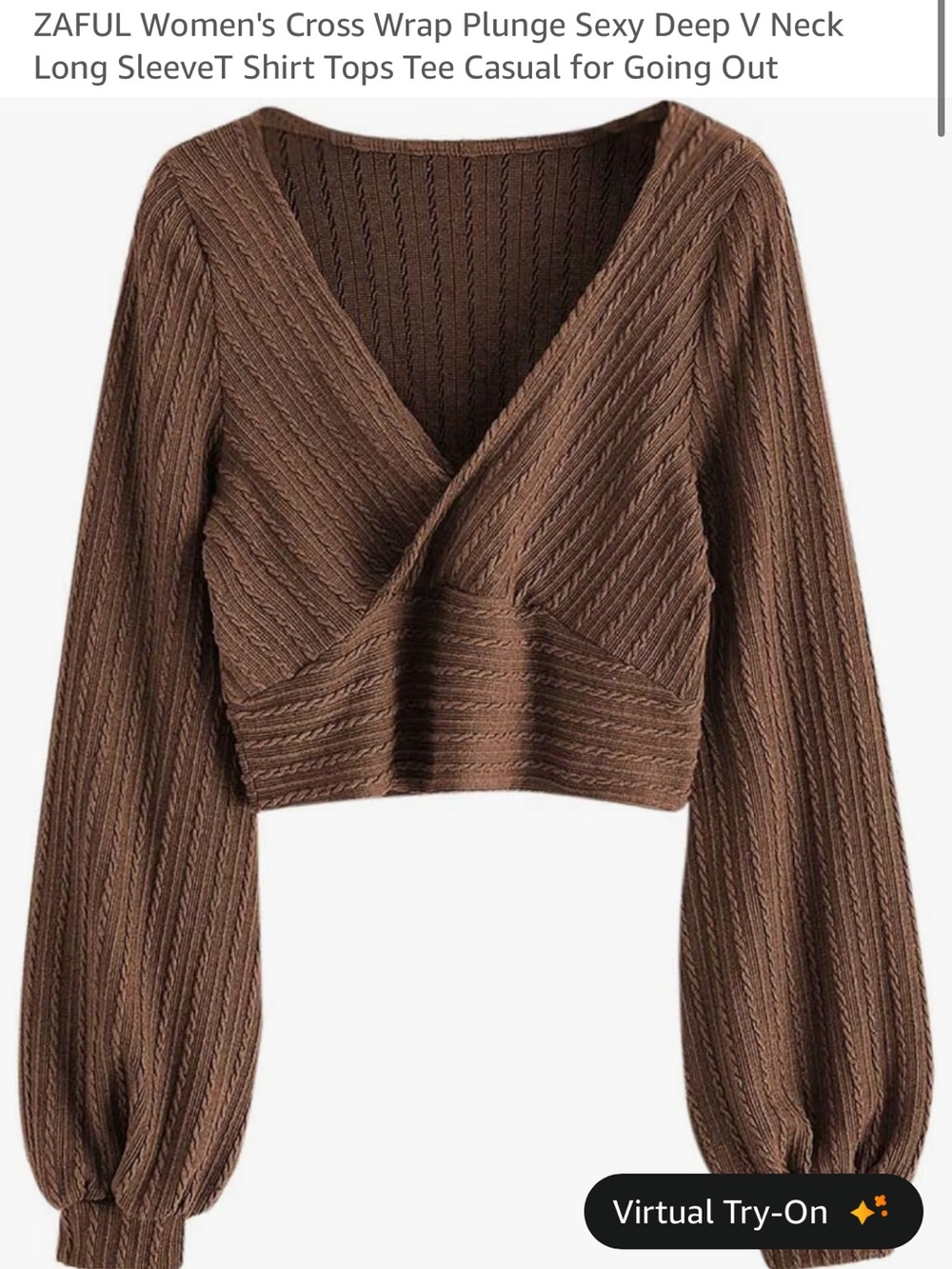 Zaful Brown Cropped V-Neck Cable Knit Sweater